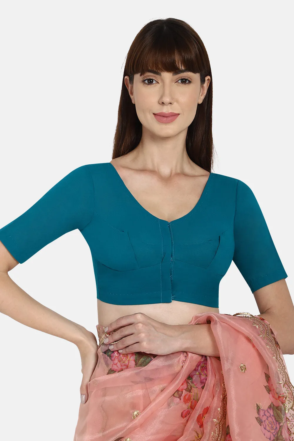 Naidu Hall Round neck long sleeve blouse - Teal Blue