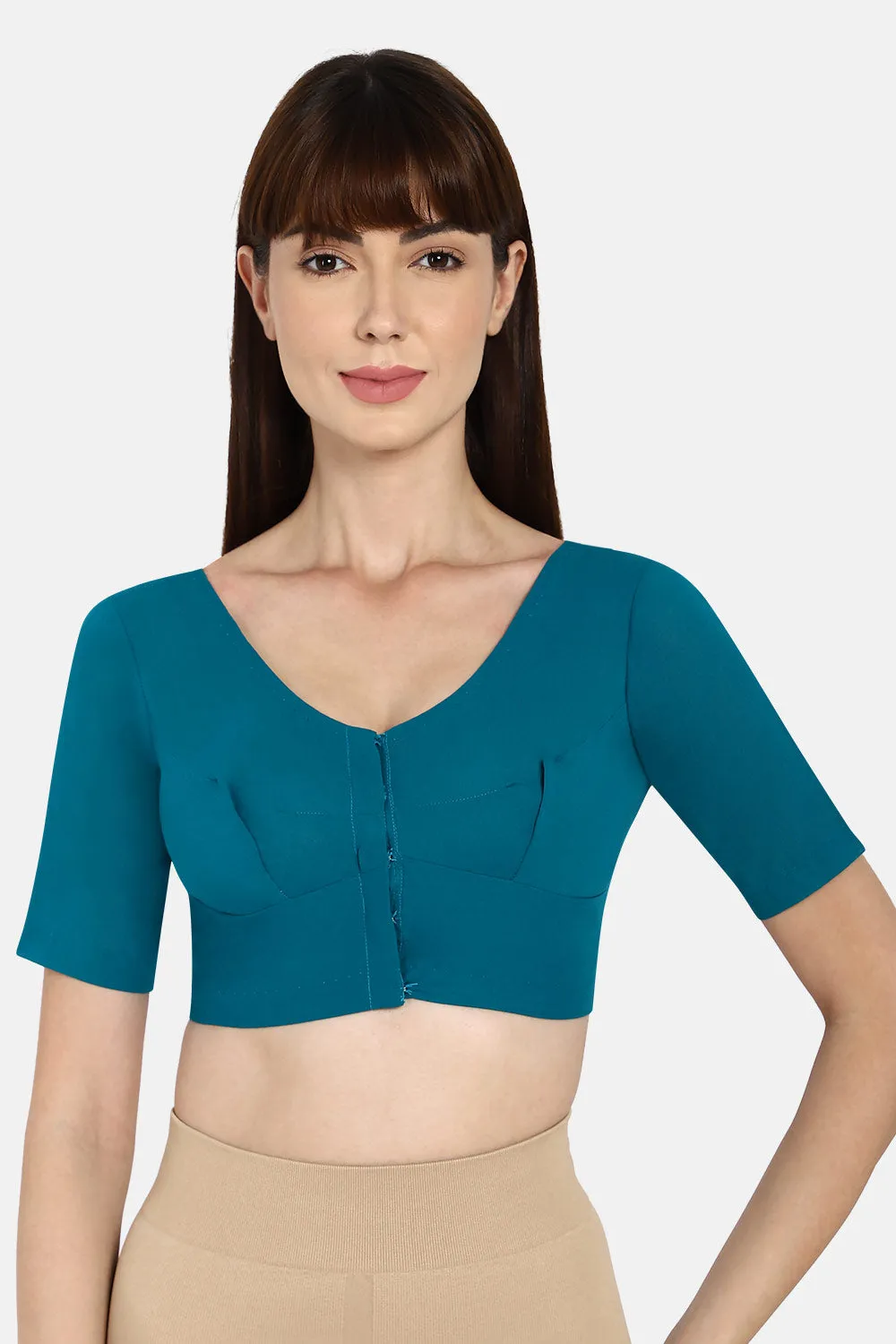 Naidu Hall Round neck long sleeve blouse - Teal Blue