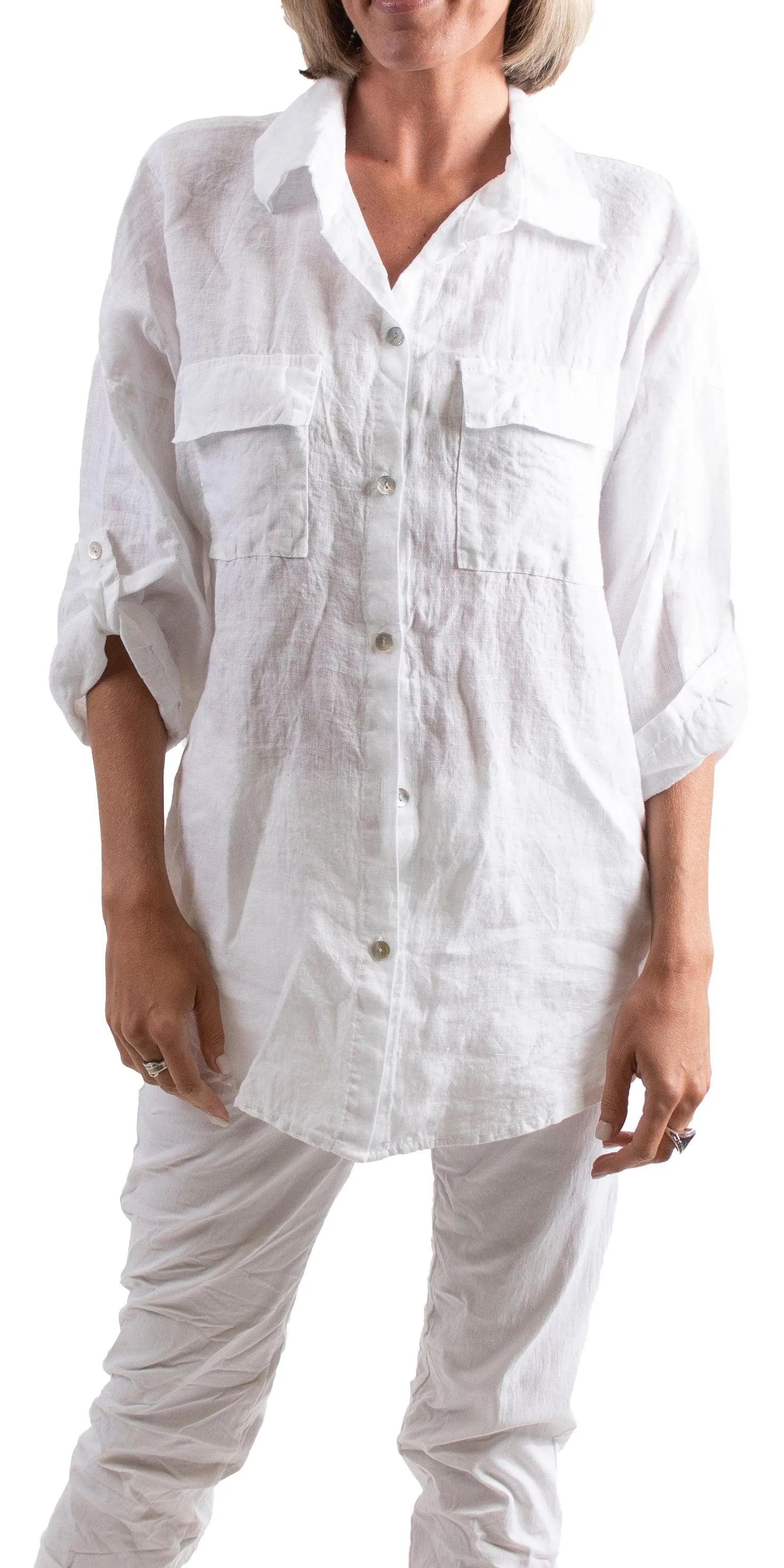 Navi Linen Button Down Top