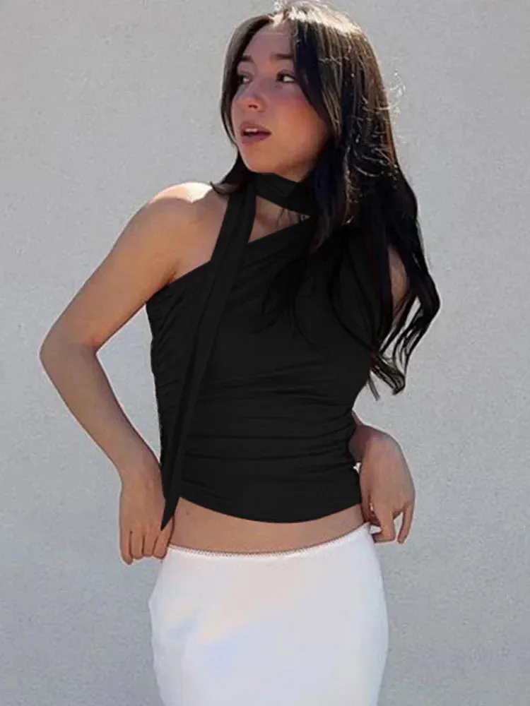 Off Shoulder Halter Crop Top