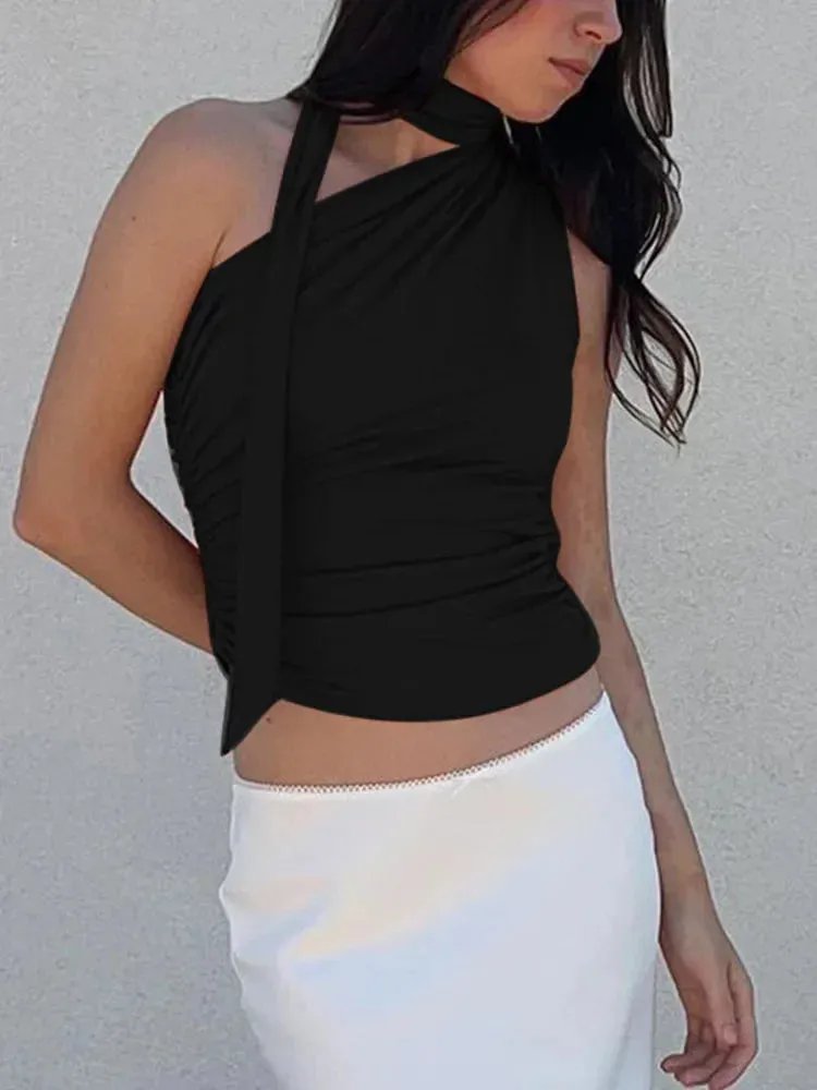 Off Shoulder Halter Crop Top