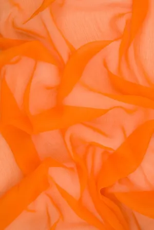 Persimmon Orange Silk Crinkled Chiffon Fabric