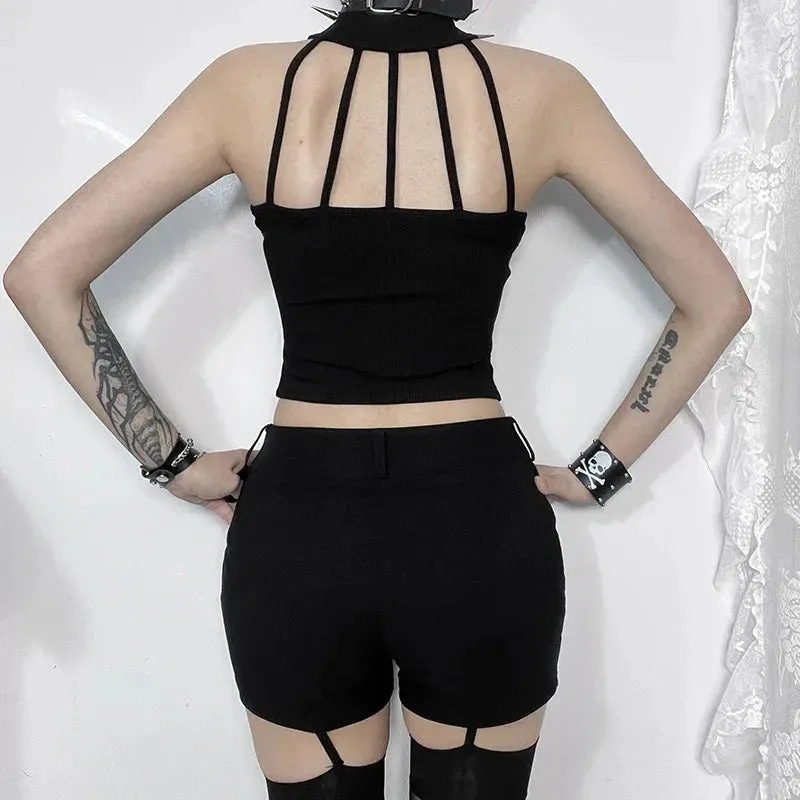 Punk Crop Streetwear Backless Shoulder Off Top