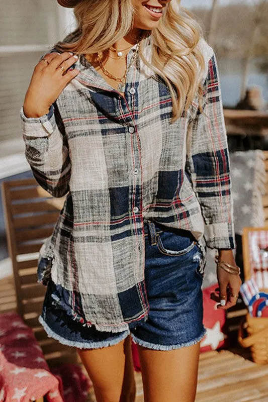 *Raw Edge Plaid Print Shirt