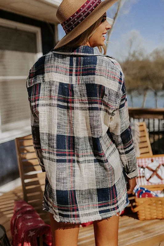 *Raw Edge Plaid Print Shirt