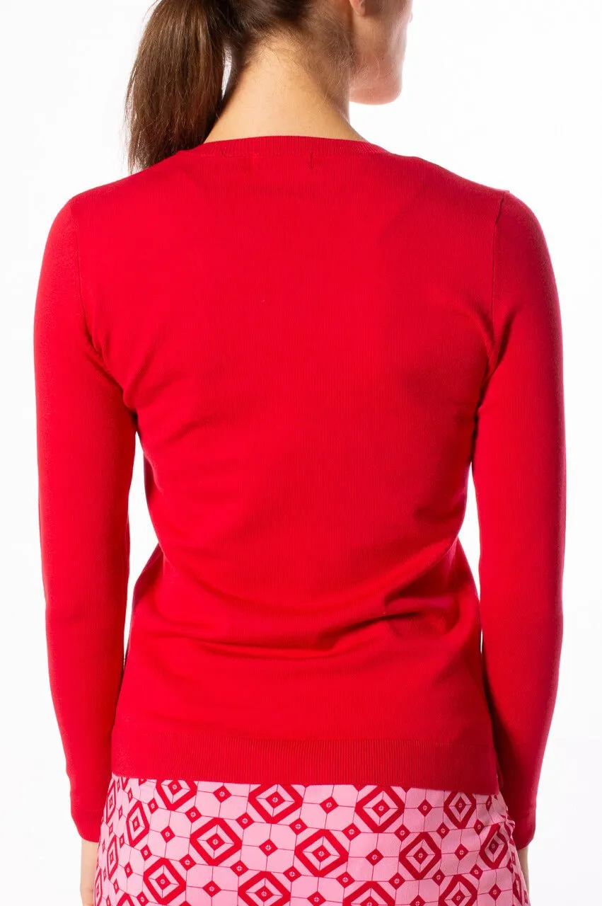 Red Stretch V-Neck Sweater