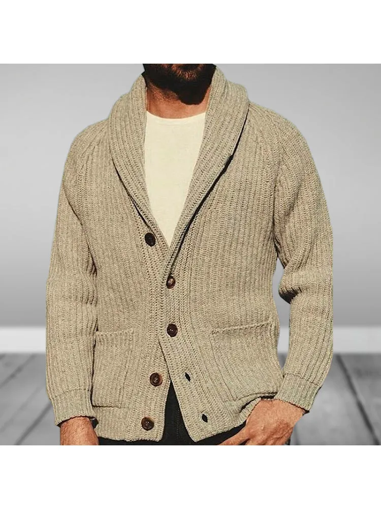 Retro Solid Color Lapel Cardigan Sweater