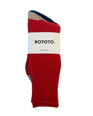 ROTOTO Guernsey Pattern Crew Socks Red/Mix Brown