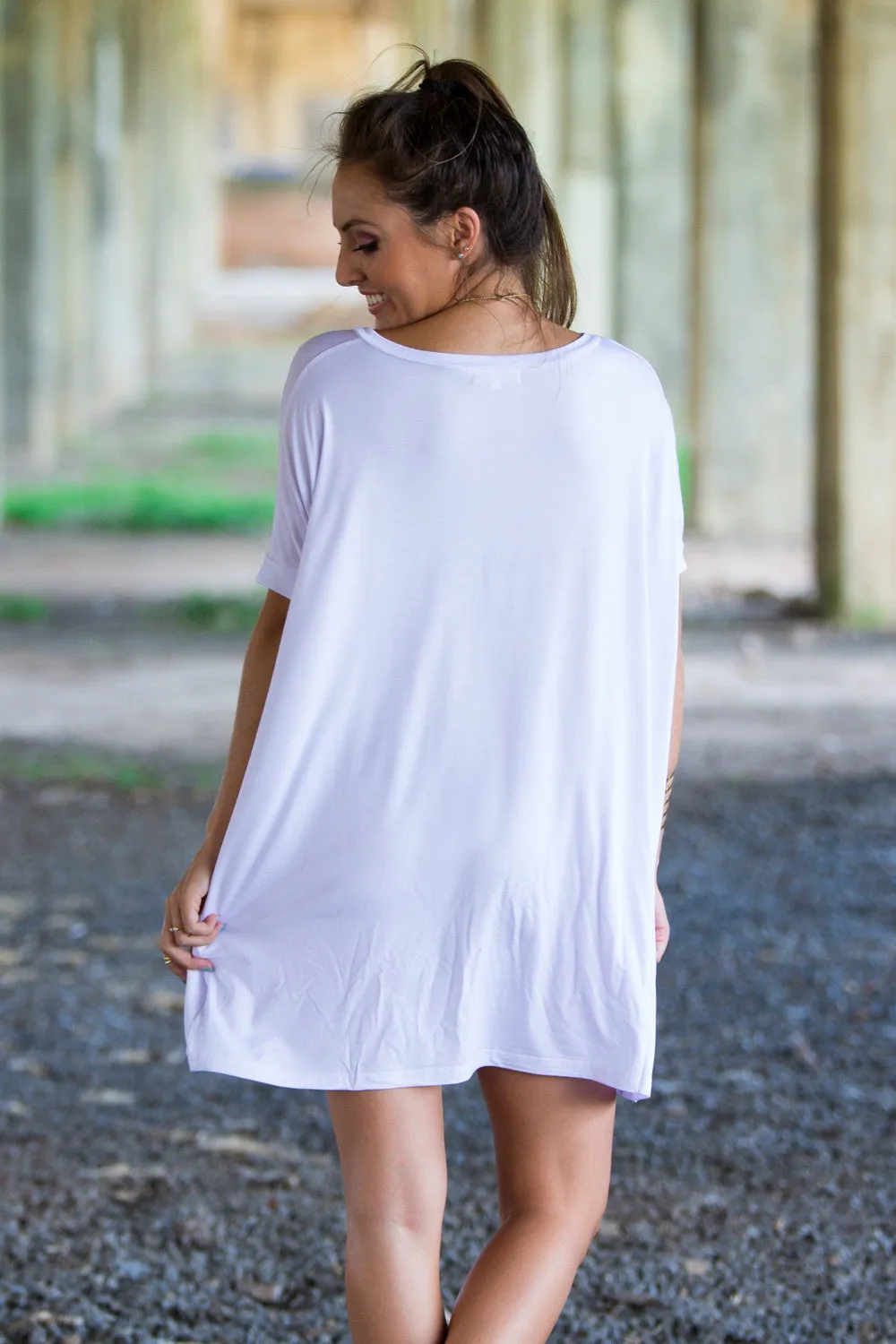 SALE-The Perfect Piko Short Sleeve V-Neck Tunic-White