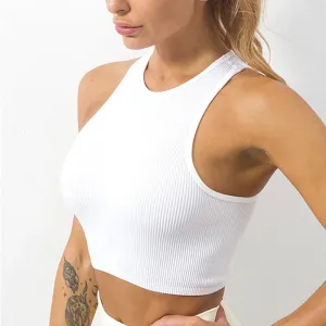 Seamless and Elastic Rib-Knit Sleeveless Everyday Crop Tops