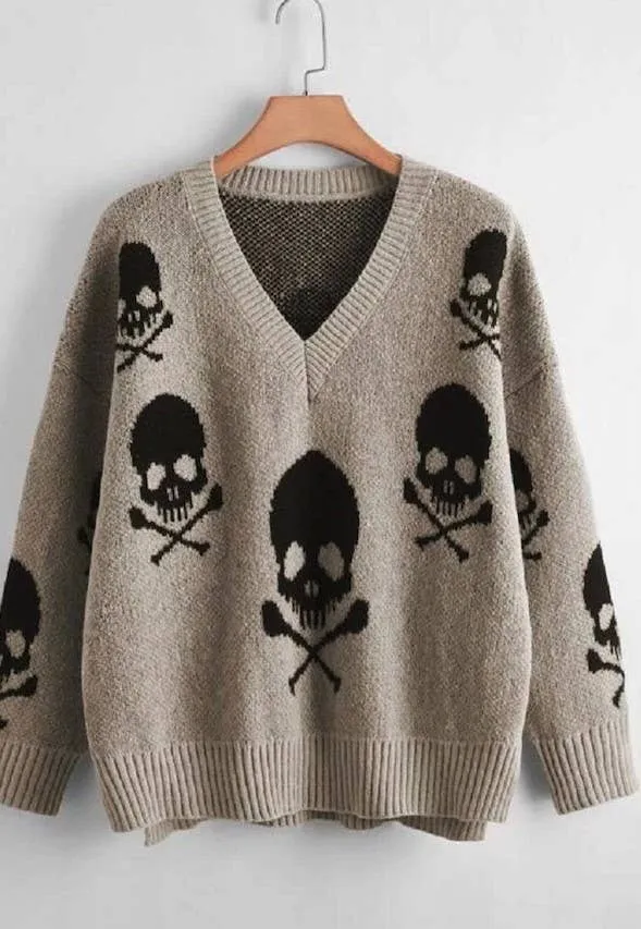 Skull V-neck Sweater