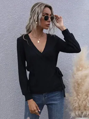 Slim Fit Black Pullover Long Sleeve V-Neck Sweater