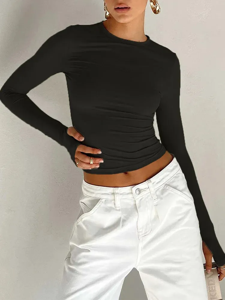 Slim Fit Crew Neck Solid Camis Crop Top for Daily Wear