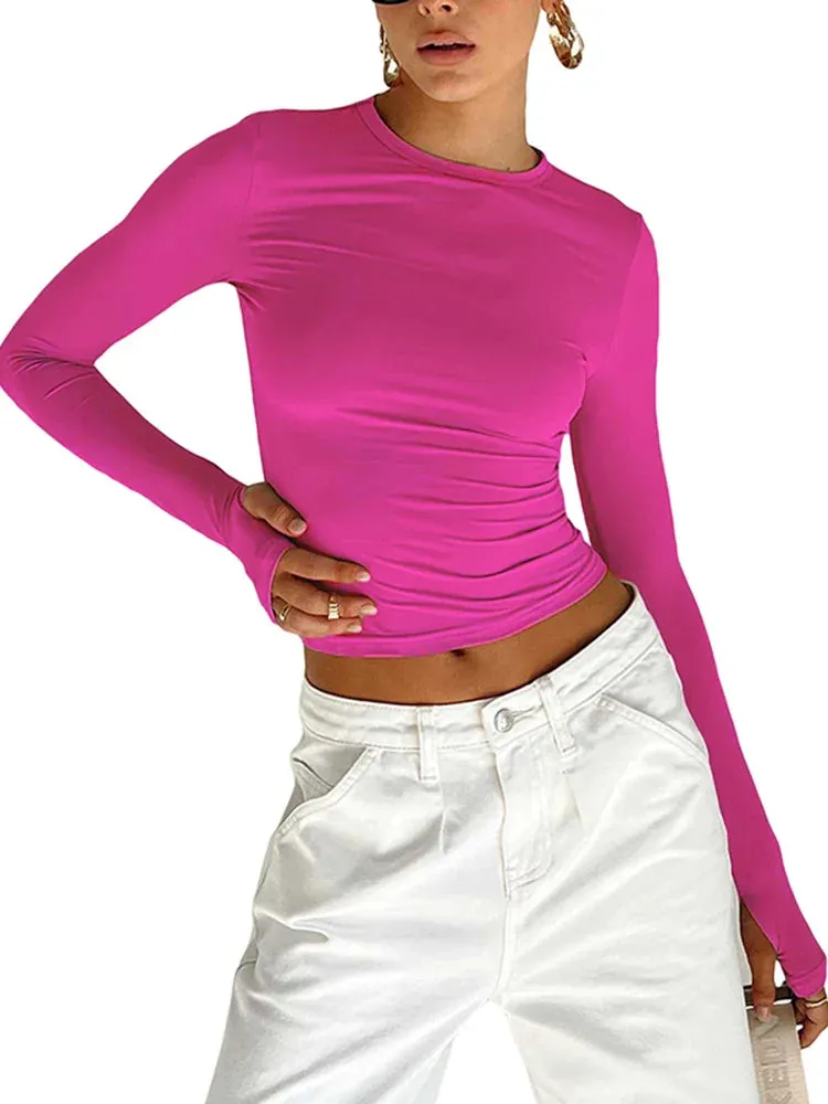 Slim Fit Crew Neck Solid Camis Crop Top for Daily Wear