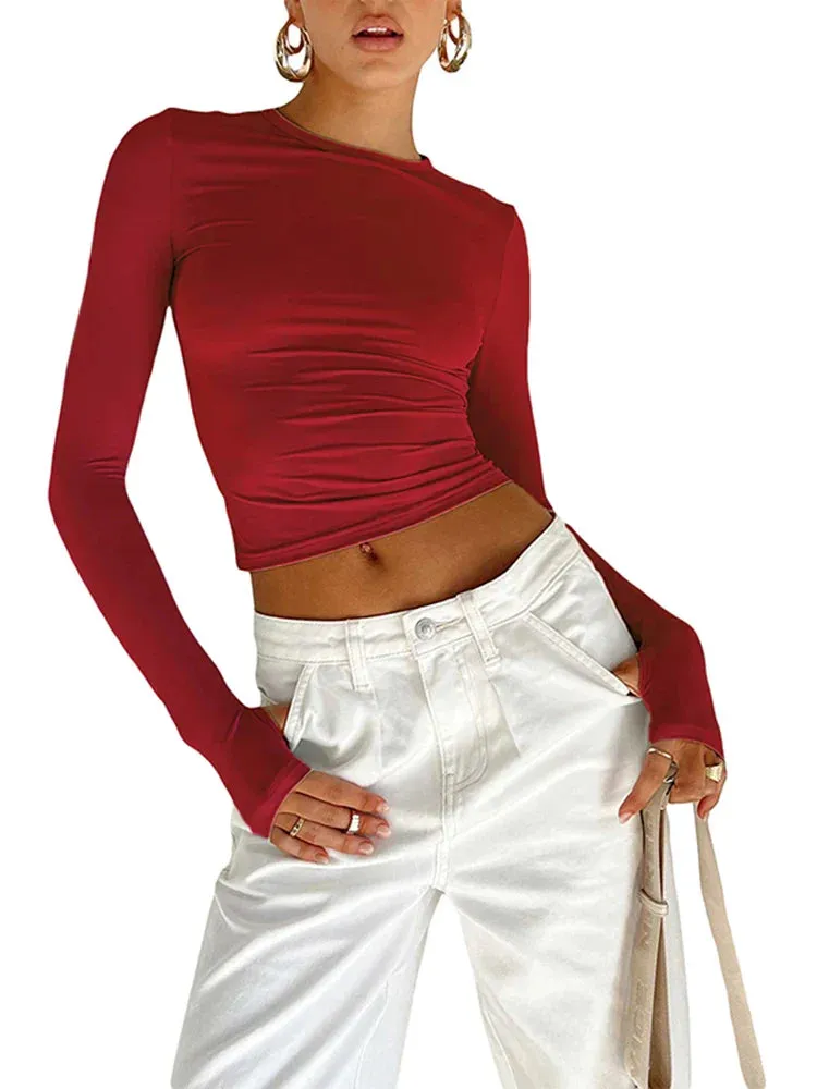 Slim Fit Crew Neck Solid Camis Crop Top for Daily Wear