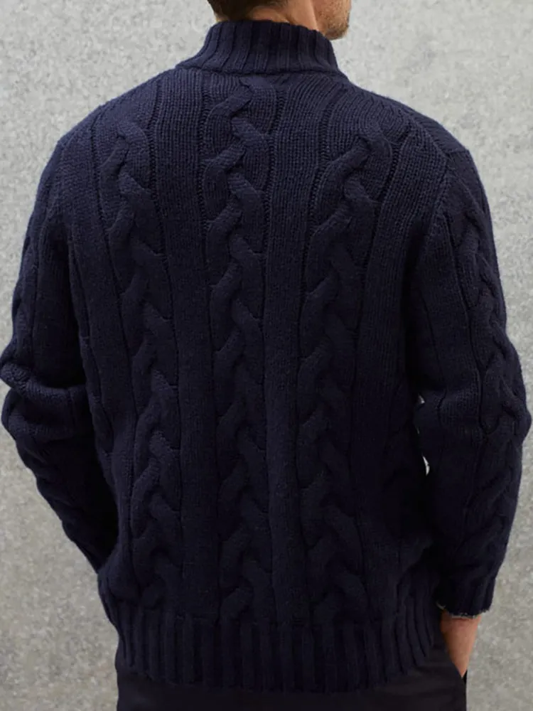 Solid Color Zip-Up Knitted Cardigan Sweater