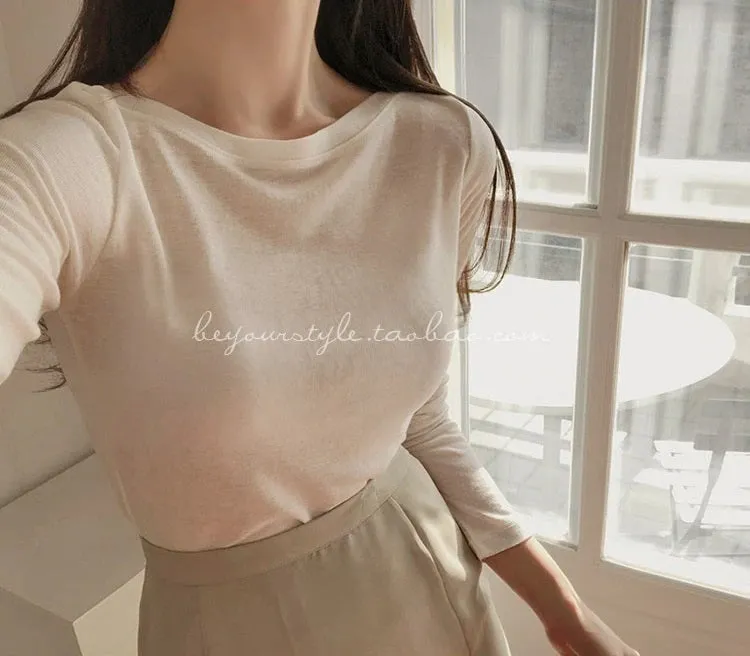 Spring Sexy Elastic Korean Style Skinny Slim Fit Long Sleeve Tops #2207