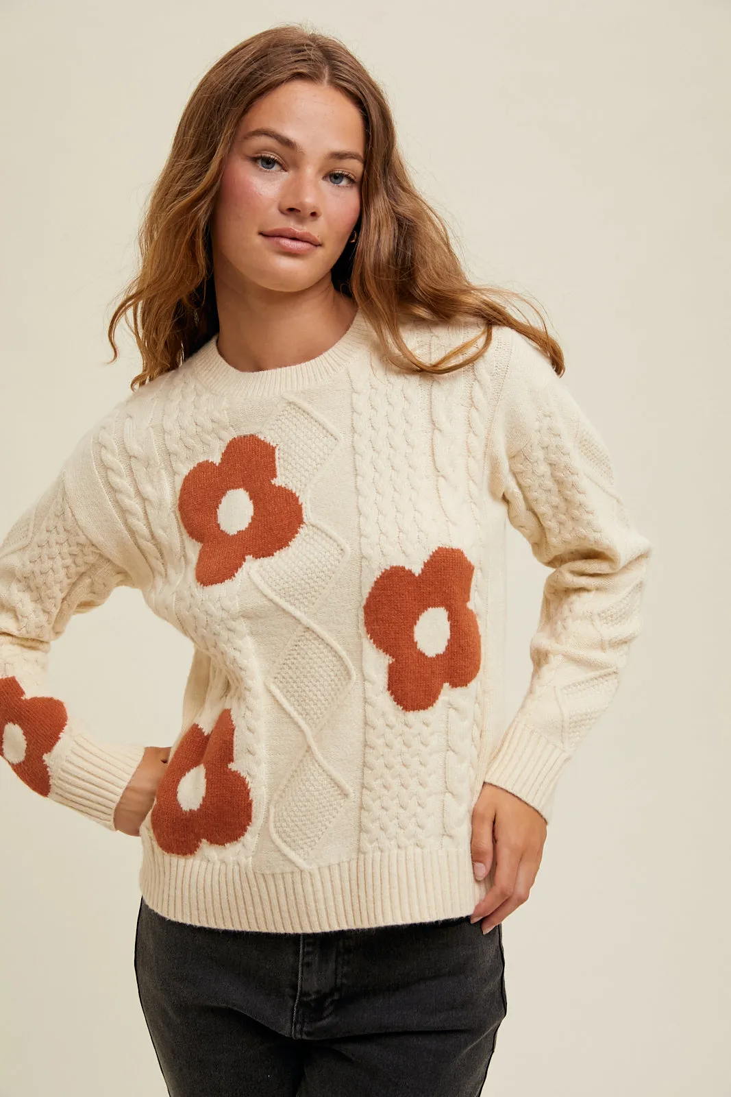 Taylor Floral Cable Knit Sweater