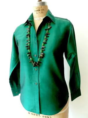 Thai Silk Button Down Shirt Basil