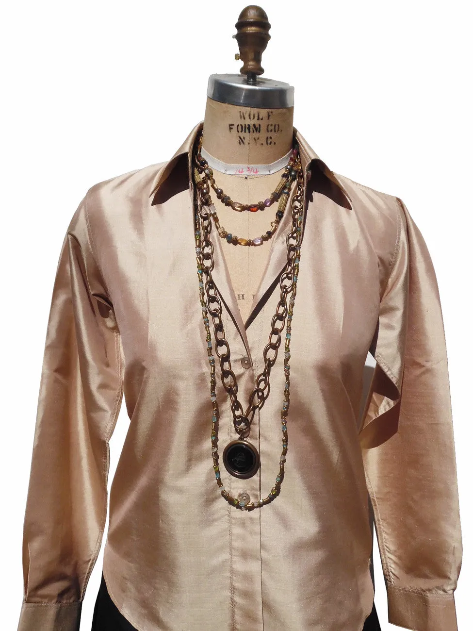 Thai Silk Button Down Shirt Champagne