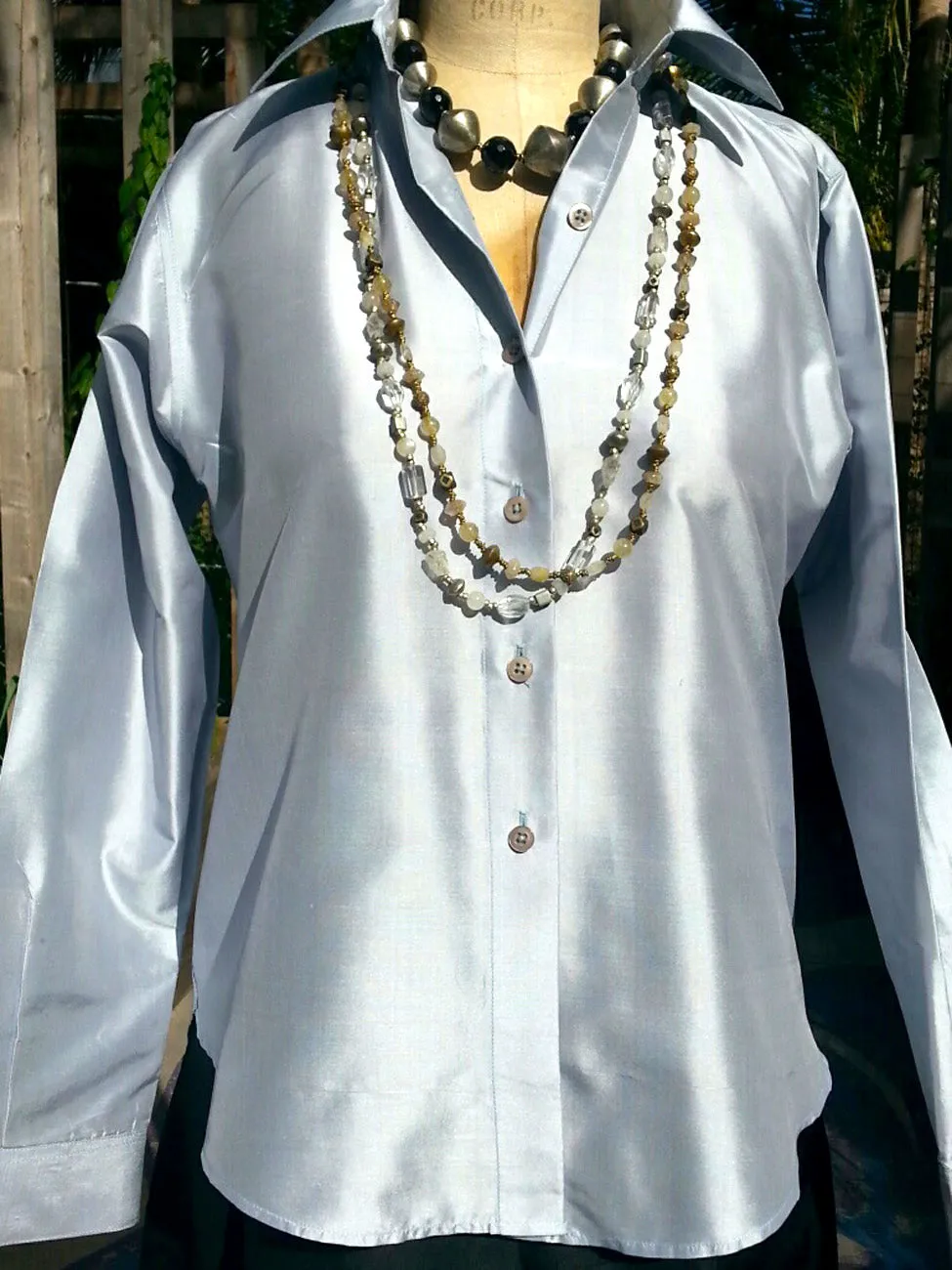 Thai Silk Button Down Shirt Powder Blue