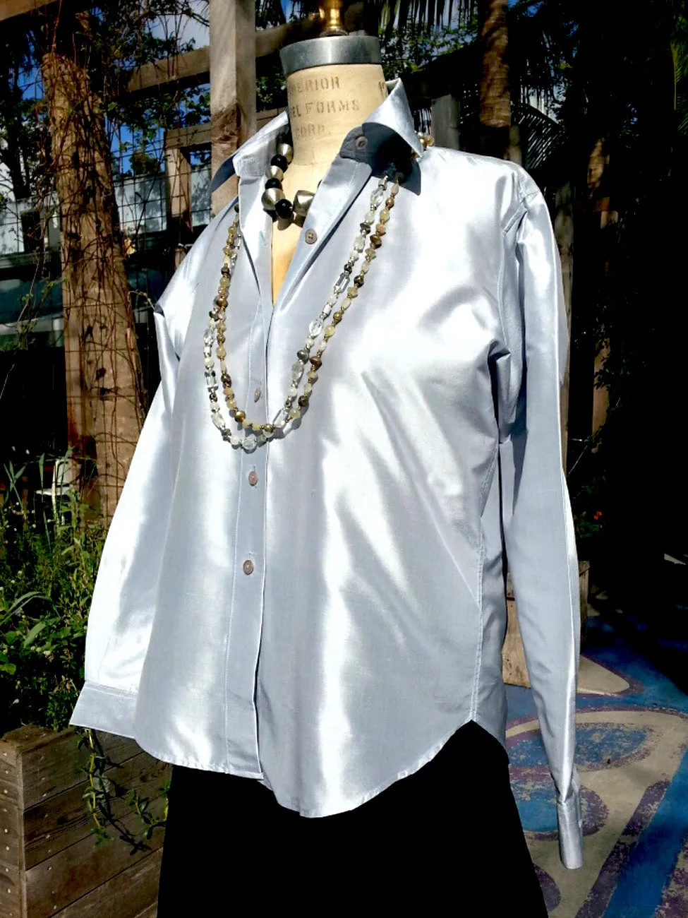 Thai Silk Button Down Shirt Powder Blue