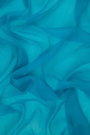 Turquoise Silk Crinkled Chiffon Fabric