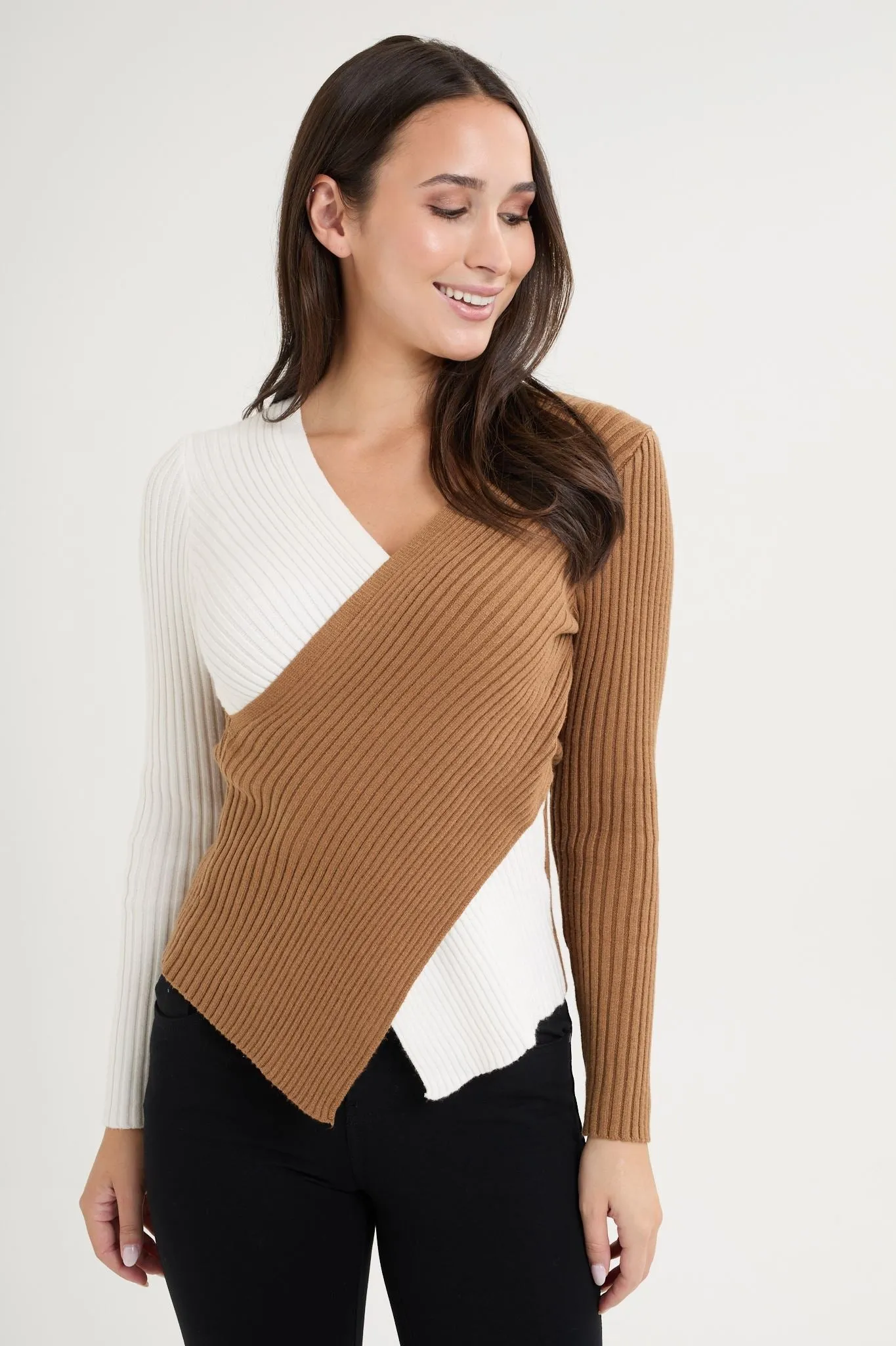 V-neck color block knit