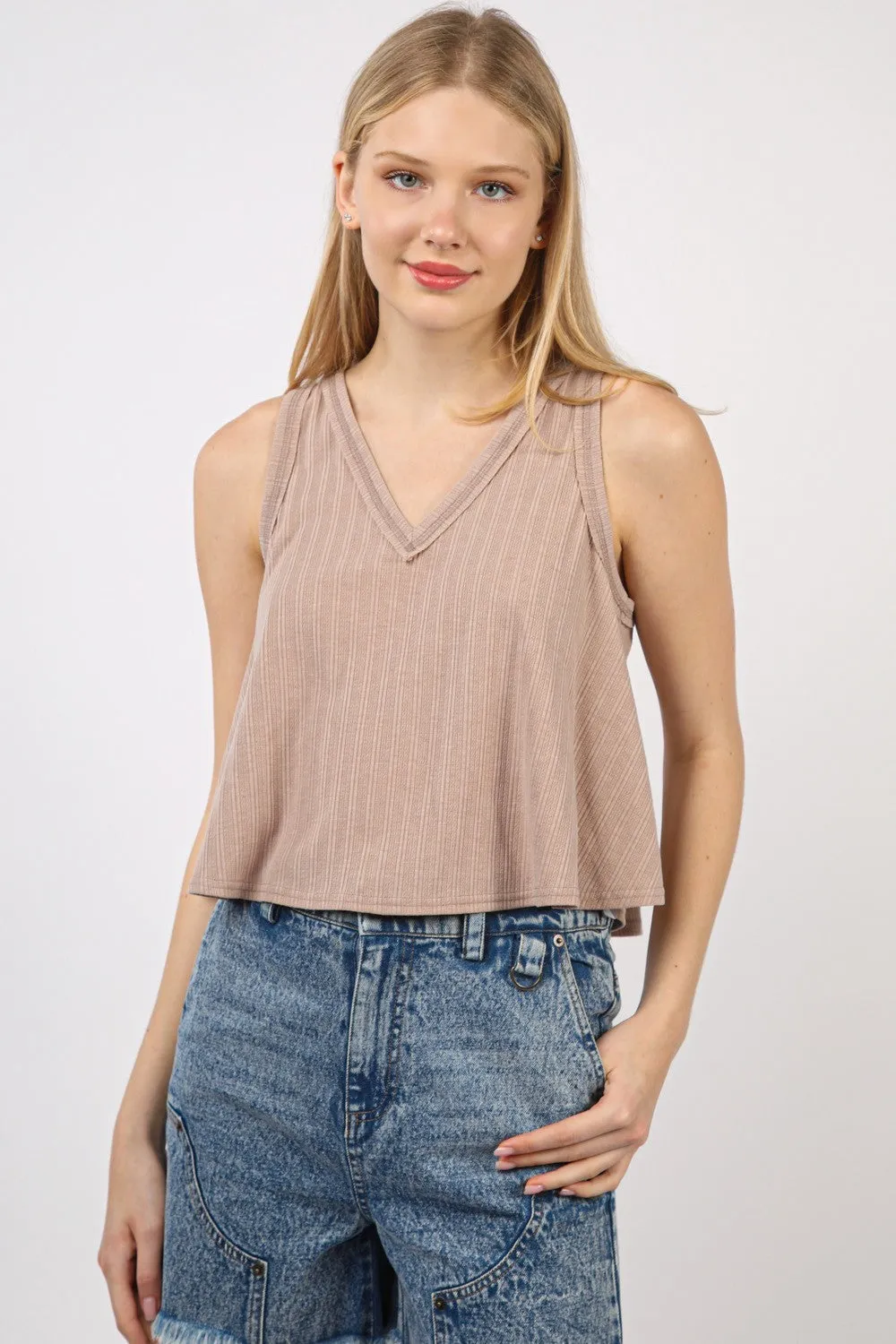 V-Neck Knit Swing Cropped Tank