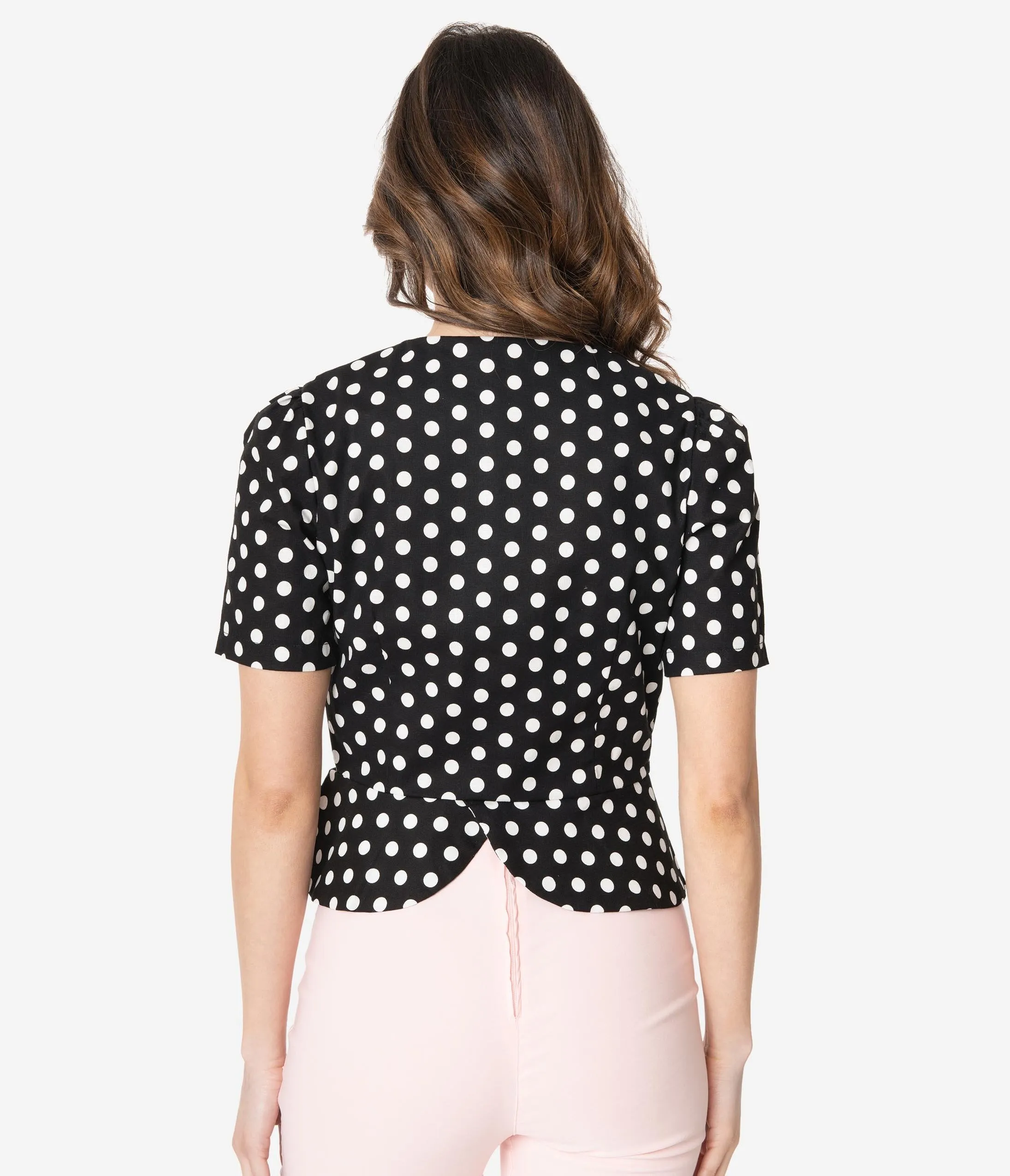 Vintage Style Black & White Polka Dot Peplum Blouse