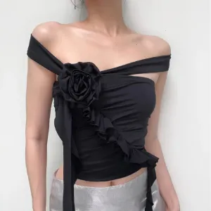 Y2K Gothic Streetwear Backless Off Shoulder Crop Top