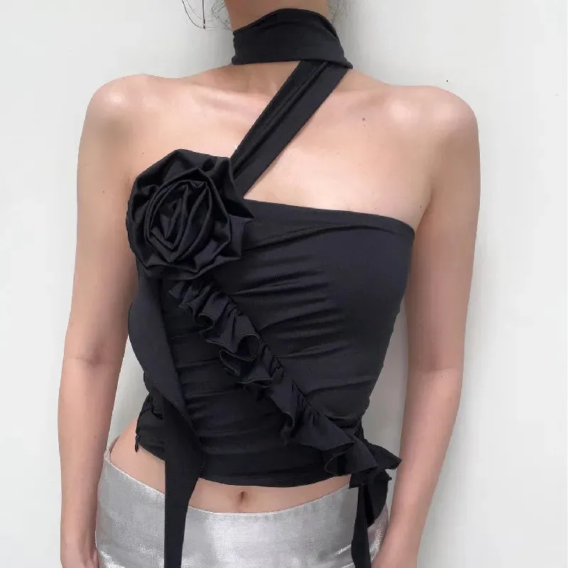 Y2K Gothic Streetwear Backless Off Shoulder Crop Top